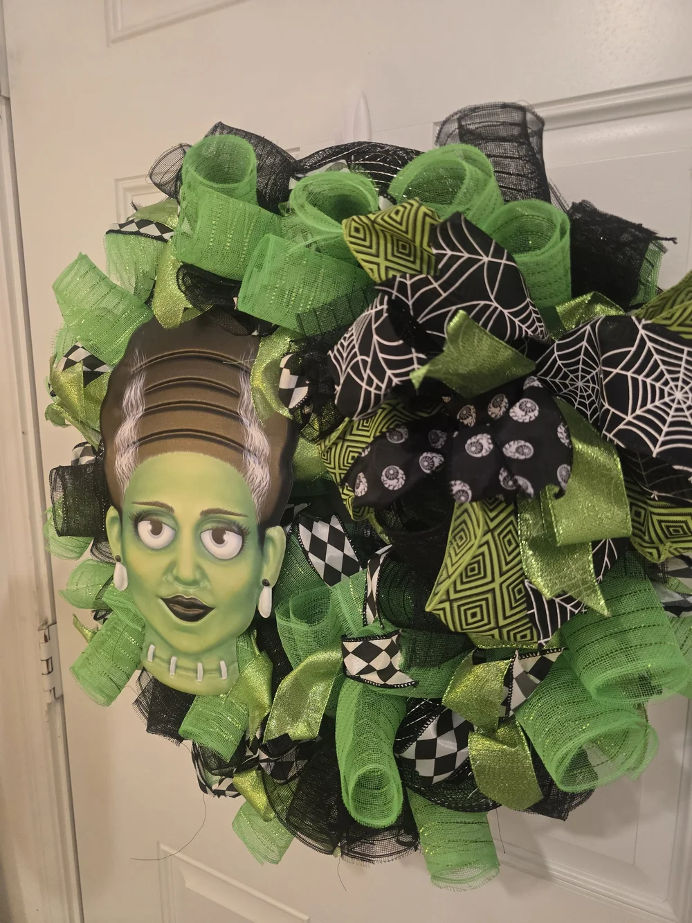 Green Frankenstein Bride Halloween Wreath